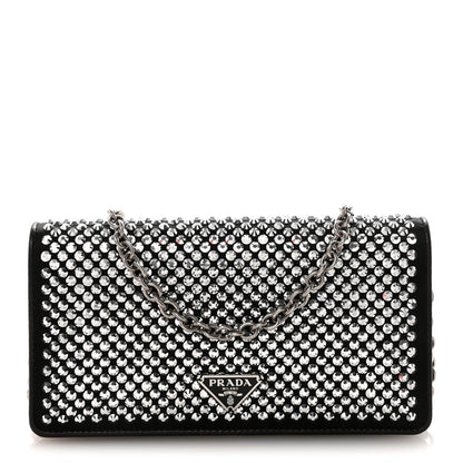 Satin Crystal Metal Triangle Logo Mini Crossbody Bag Cristal