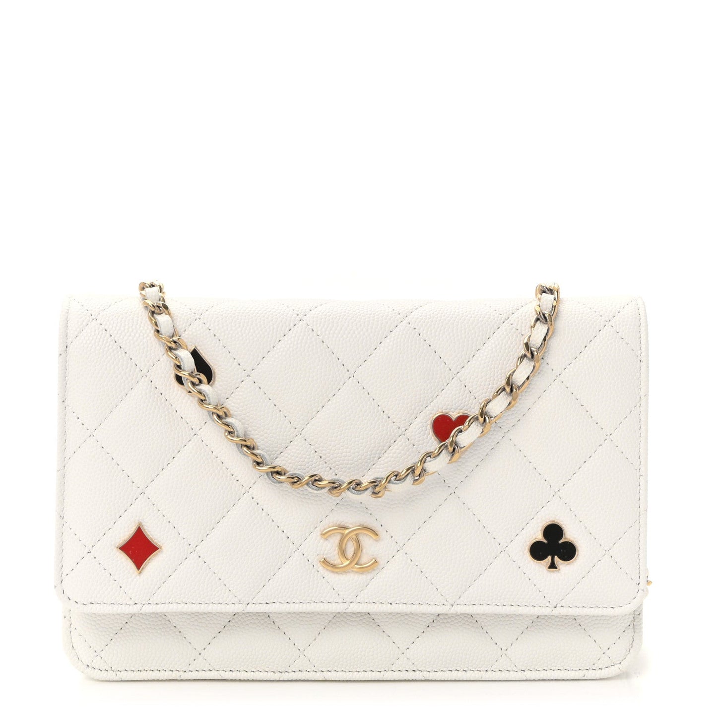 Caviar Quilted Enamel Coco Casino Wallet On Chain WOC White