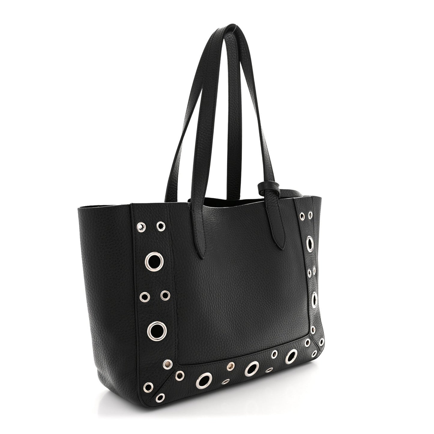 Grainy Calfskin Studded Small Nellcote Shopping Tote Black