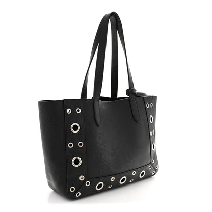 Grainy Calfskin Studded Small Nellcote Shopping Tote Black