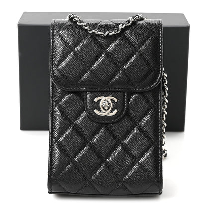 Caviar Quilted Classic Phone Holder Black