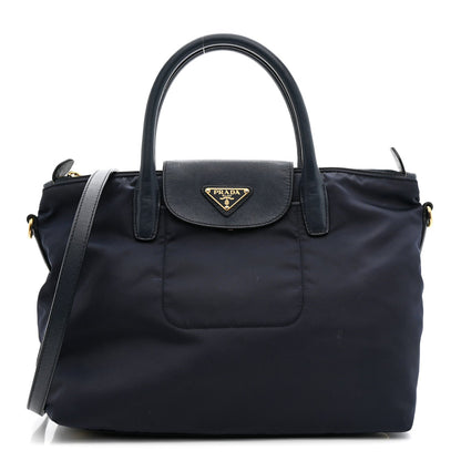Tessuto Nylon Saffiano Shopping Tote Navy