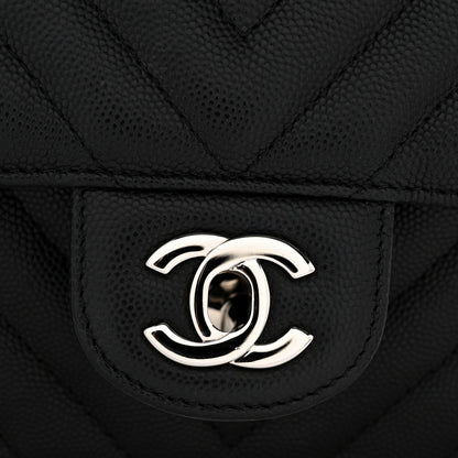 Caviar Chevron Quilted Mini Rectangular Flap Black