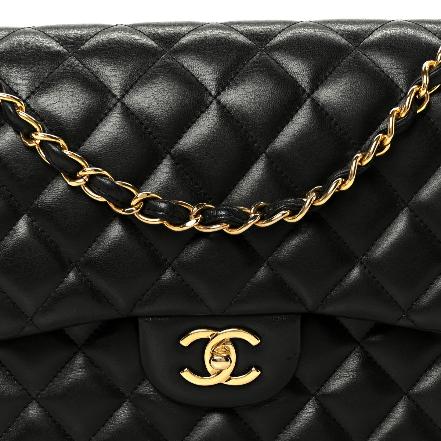Lambskin Quilted Jumbo Double Flap Black