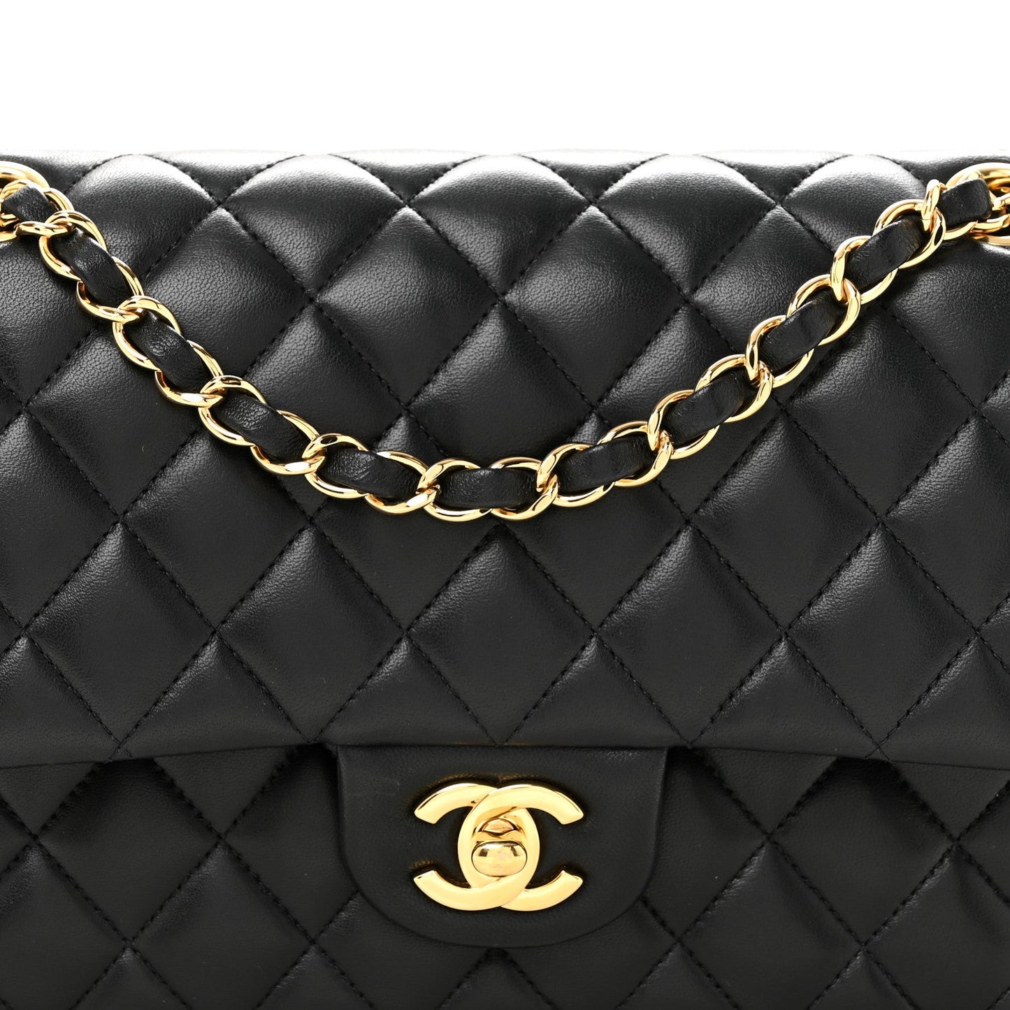 Lambskin Quilted Medium Double Flap Black