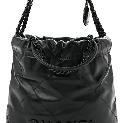 Shiny Calfskin Quilted Mini Chanel 22 So Black