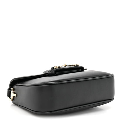 Arabella Calfskin Horsebit 1955 Soft Small Shoulder Bag Black