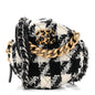 Wool Tweed Lambskin Quilted Chanel 19 Round Clutch With Chain and Coin Purse Black White