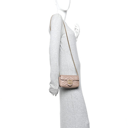Calfskin Matelasse Super Mini GG Marmont Shoulder Bag Porcelain Rose
