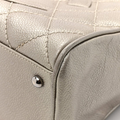Metallic Caviar Quilted Timeless Bowler Silver