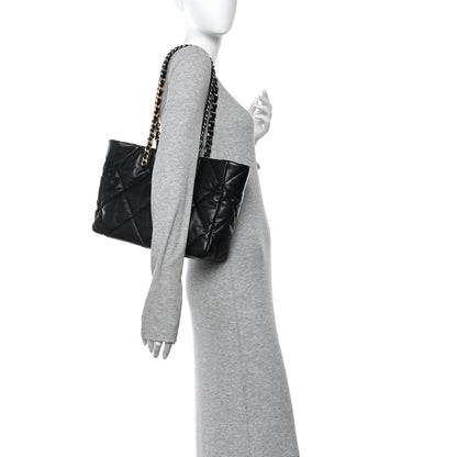 Lambskin Quilted Chanel 19 East West Shopping Bag Black