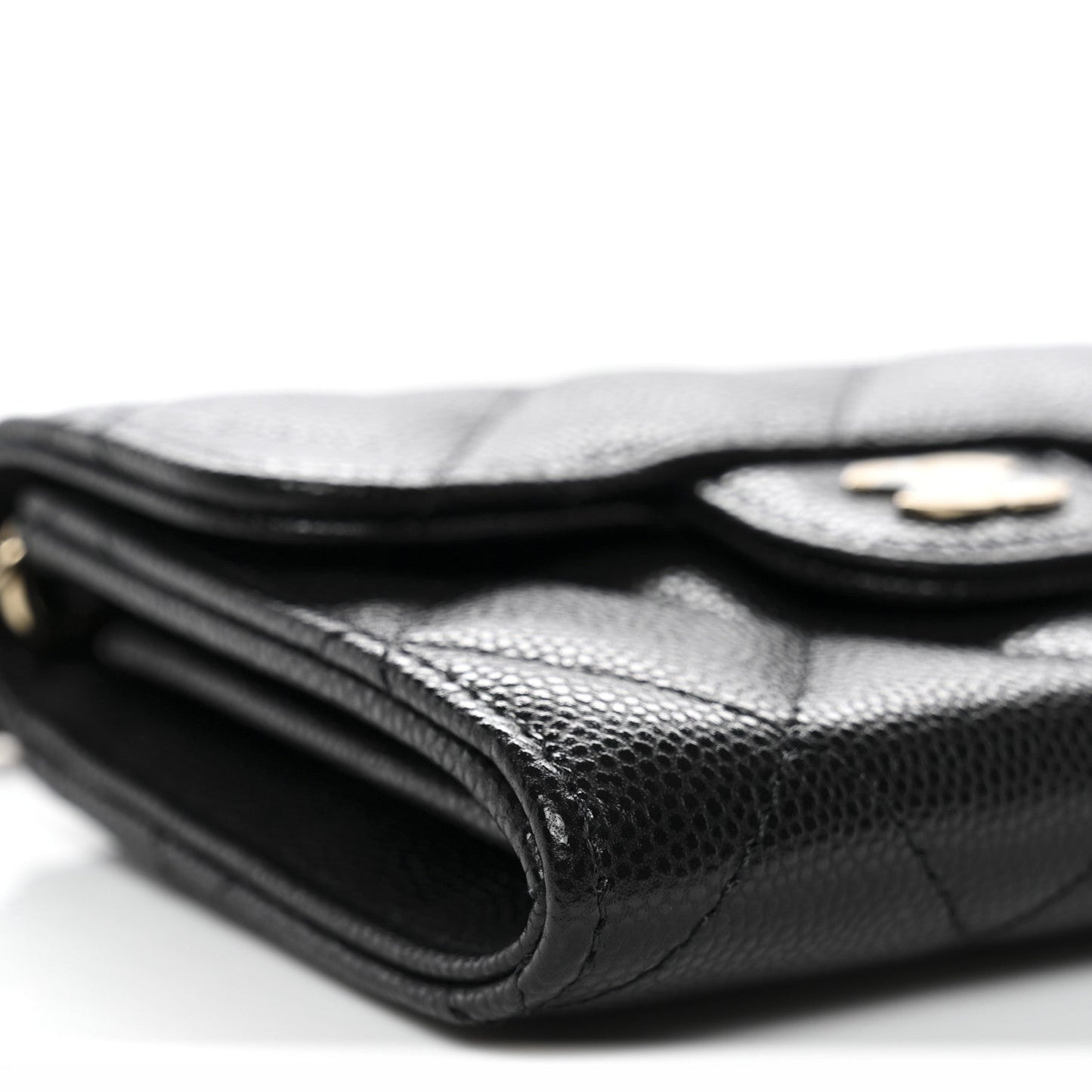 Caviar Quilted Flap Card Holder On Chain Black
