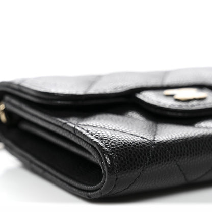 Caviar Quilted Flap Card Holder On Chain Black