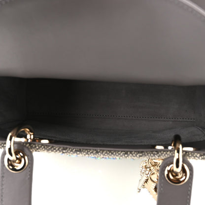 Calfskin Satin Celestial Bead Embroidery Embroidered Small Lady Dior Grey Multicolor