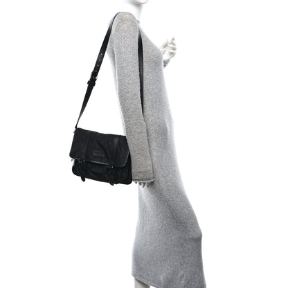 Nylon Monogram Double Buckle Flap Messenger Bag Black
