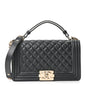 Calfskin Quilted Medium Boy Top Handle Flap Black