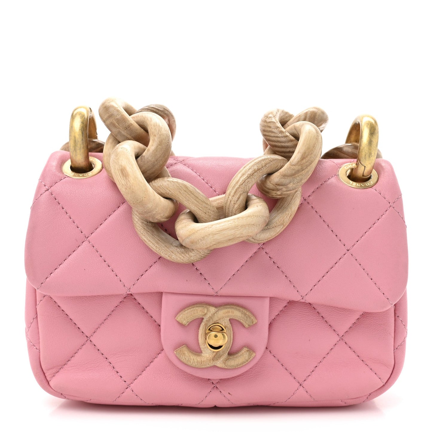 Lambskin Wenge Quilted Mini Fashion Wood Square Flap Pink