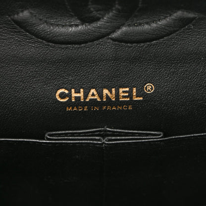 Lambskin Chevron Quilted Medium Double Flap Black