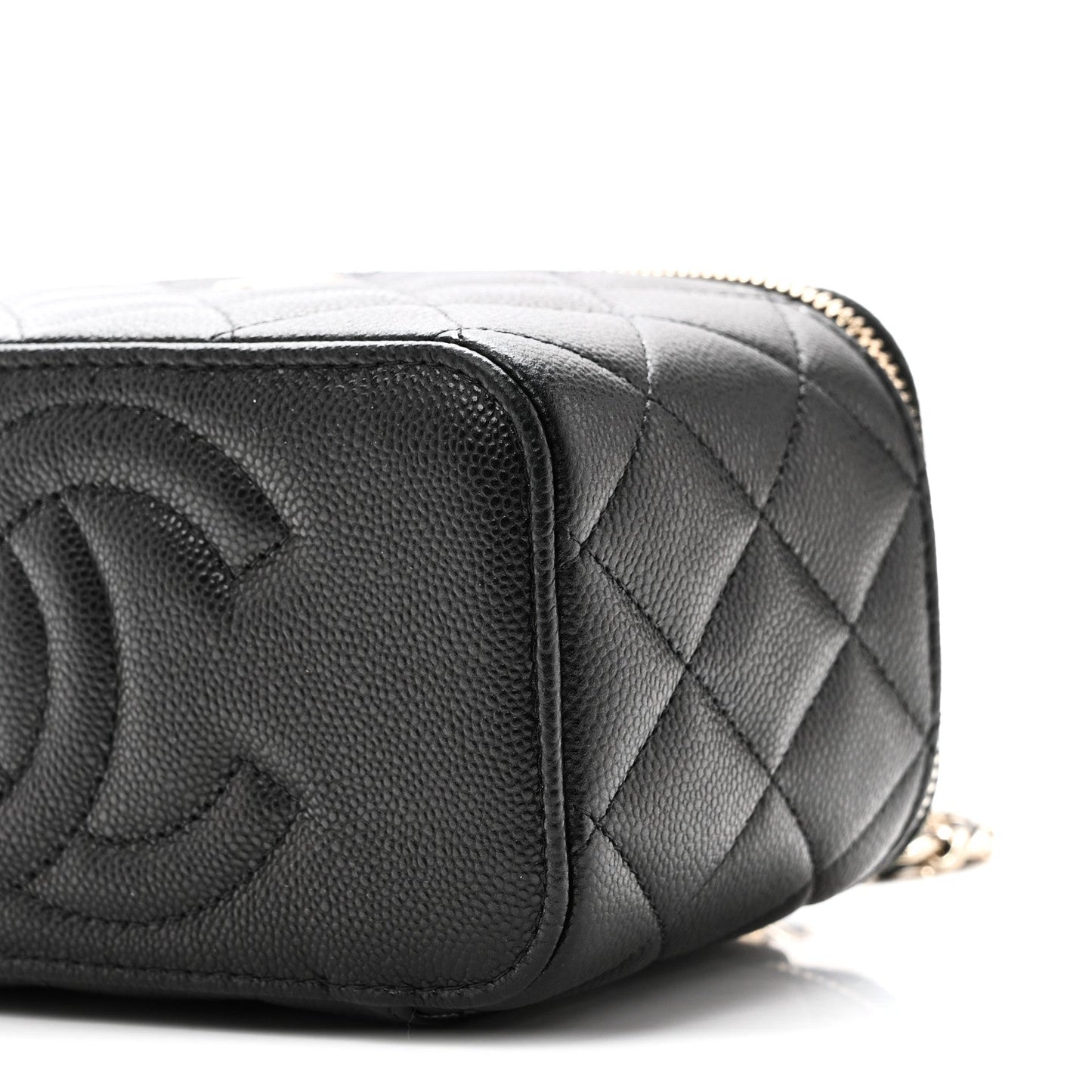 Caviar Quilted Small Vanity Case With Chain Black