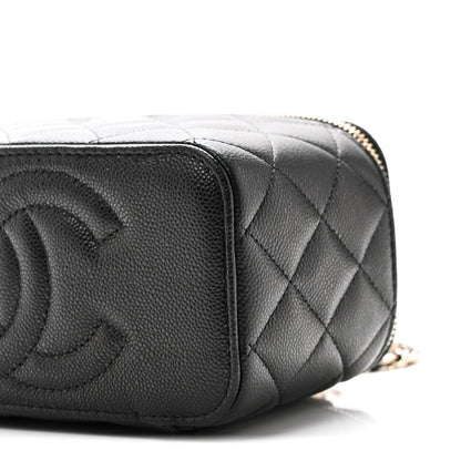 Caviar Quilted Small Vanity Case With Chain Black
