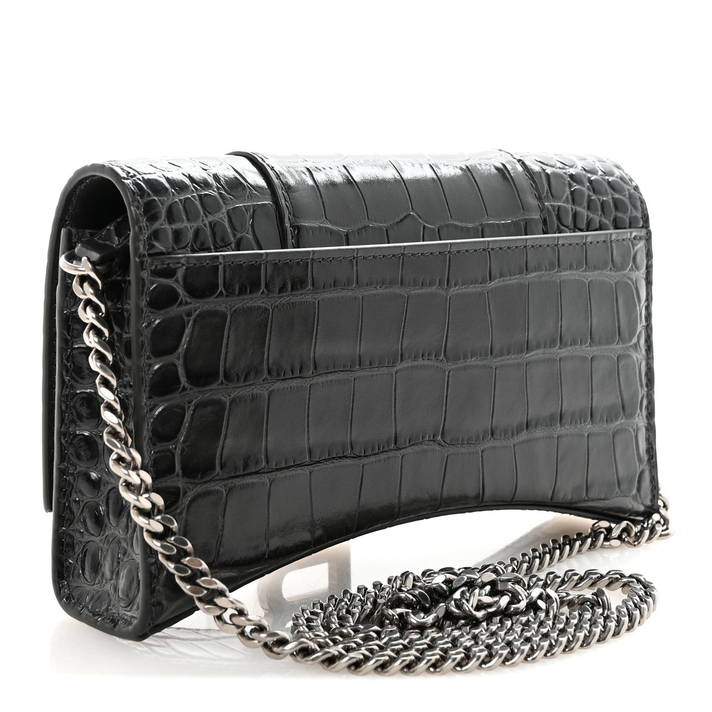Shiny Calfskin Crocodile Embossed Hourglass Chain Bag Gris