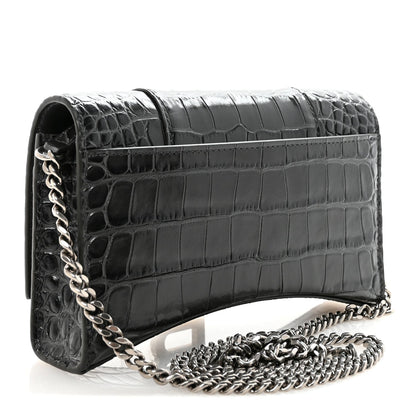 Shiny Calfskin Crocodile Embossed Hourglass Chain Bag Gris