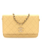 Caviar Quilted Studded CC Wallet on Chain WOC Yellow