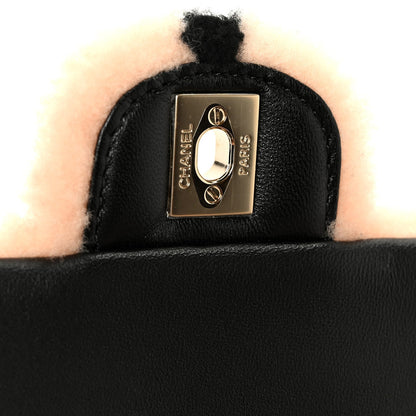 Shearling Lambskin Large Fluffy Tartan Single Flap Pink Black
