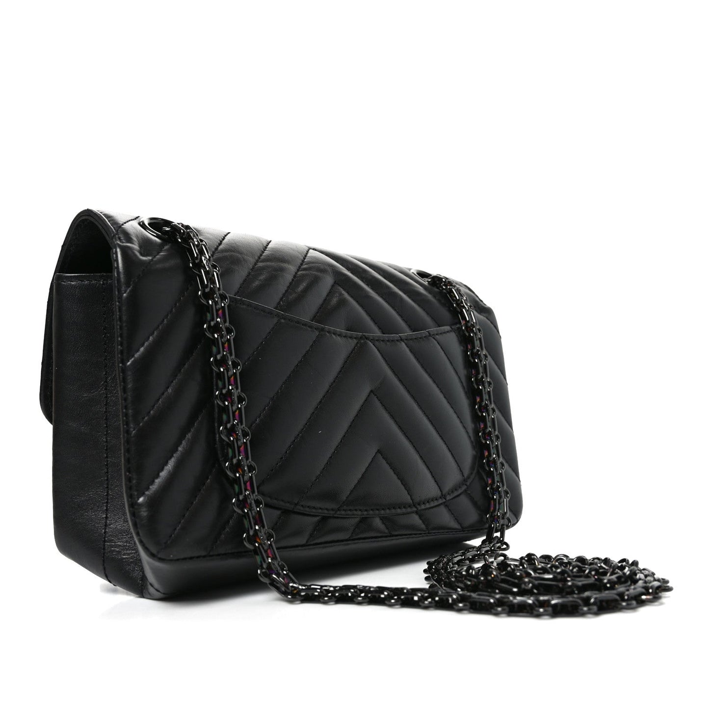 Aged Calfskin Chevron Quilted 2.55 Reissue Mini Flap So Black