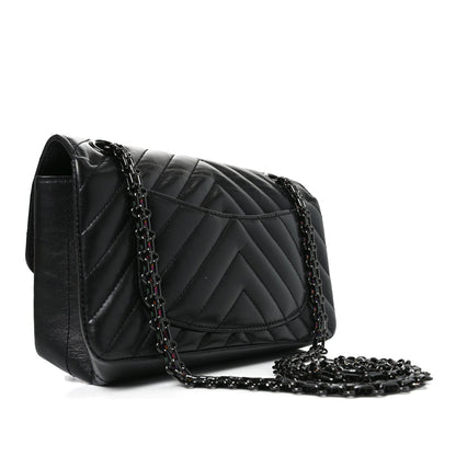 Aged Calfskin Chevron Quilted 2.55 Reissue Mini Flap So Black
