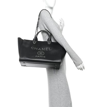 Caviar Medium Studded Deauville Tote Black