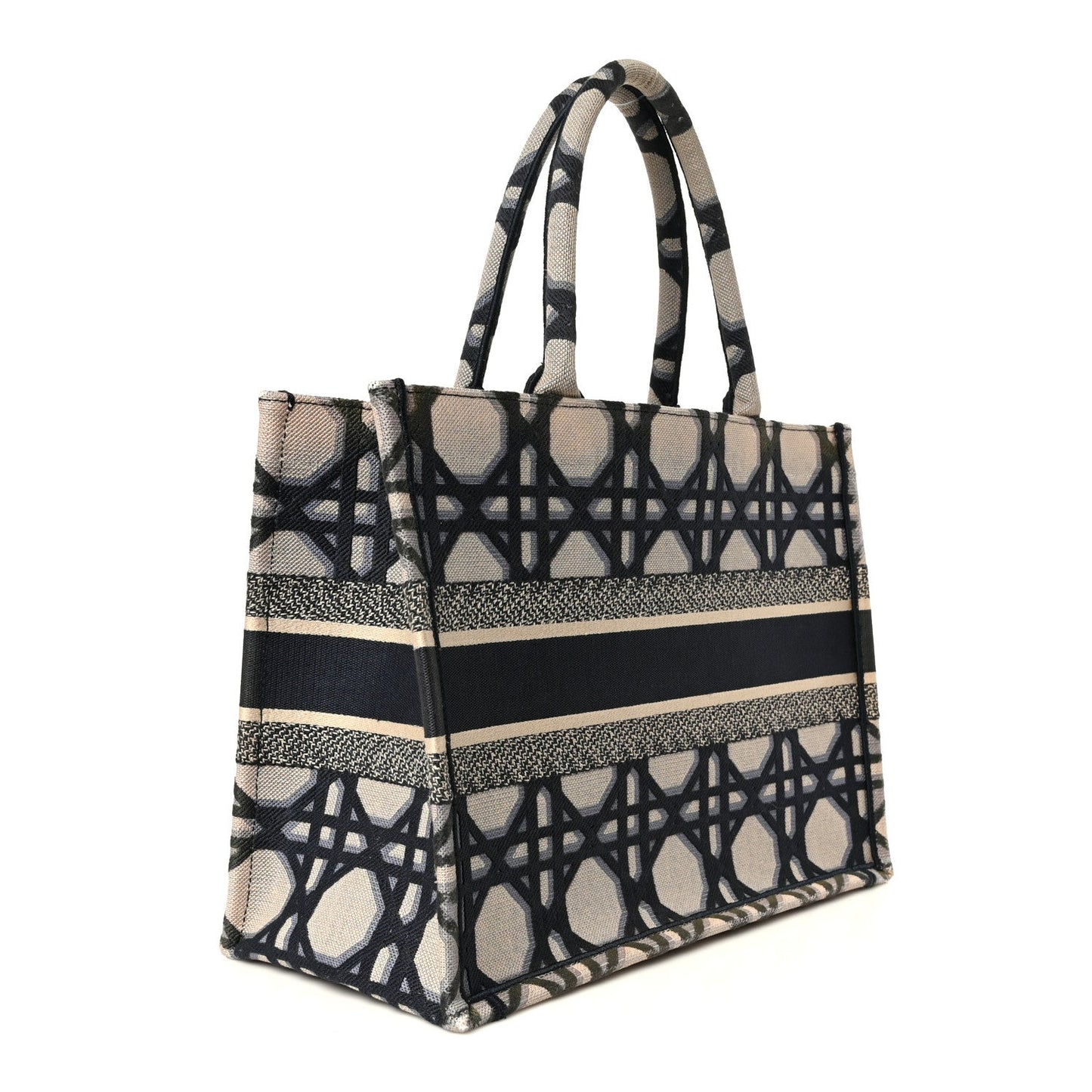 Canvas Macrocannage Embroidered Medium Book Tote Beige Blue