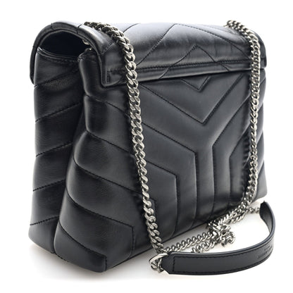 Calfskin Y Quilted Monogram Small Loulou Chain Satchel Black