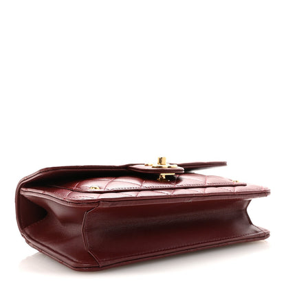 Lambskin Quilted Top Handle Clutch With Chain Burgundy