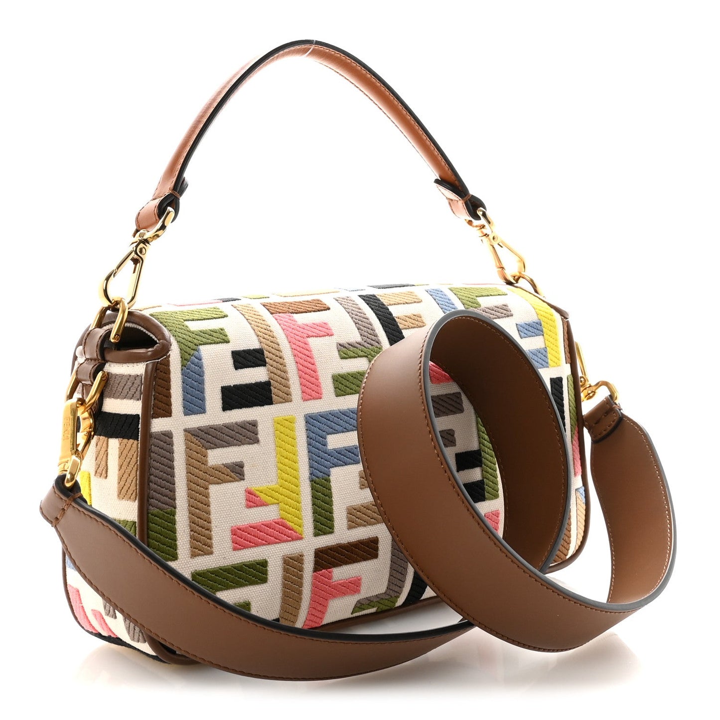 Canvas Ricamo Vitello King FF Multicolor Embroidered Baguette Grezzo Multicolor Gianduia