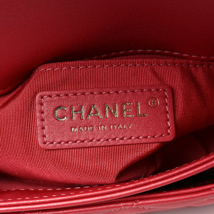 Calfskin Quilted Top Handle Flap Dark Pink