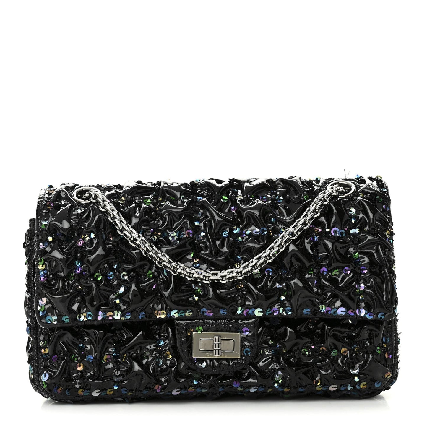 Patent Sequin Crystal Ruched 2.55 Reissue 225 Flap Black