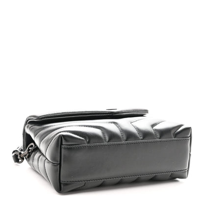 Calfskin Y Quilted Monogram Monochrome Toy Loulou Crossbody Bag Black