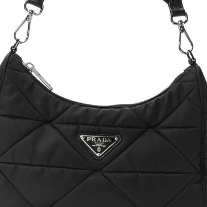Re-Nylon Triangle Padded Patchwork Shoulder Bag Black