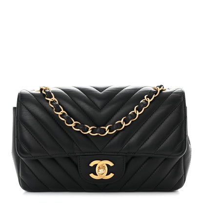 Lambskin Chevron Quilted Mini Rectangular Flap Black