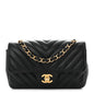 Lambskin Chevron Quilted Mini Rectangular Flap Black