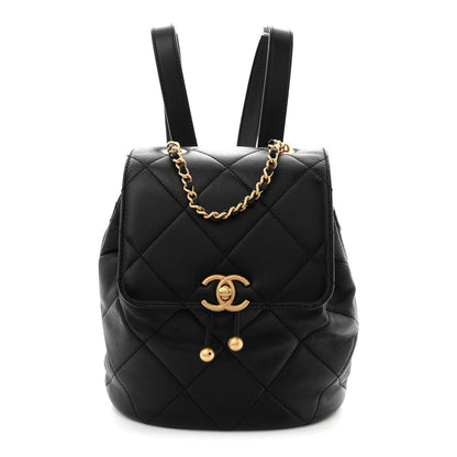 Lambskin Quilted Logo Mini Backpack Black