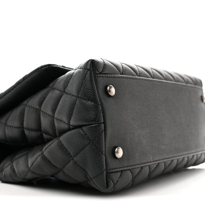 Caviar Lizard Embossed Quilted Small Coco Handle Flap Black
