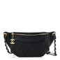 Lambskin Quilted Waist Bag Fanny Pack Black