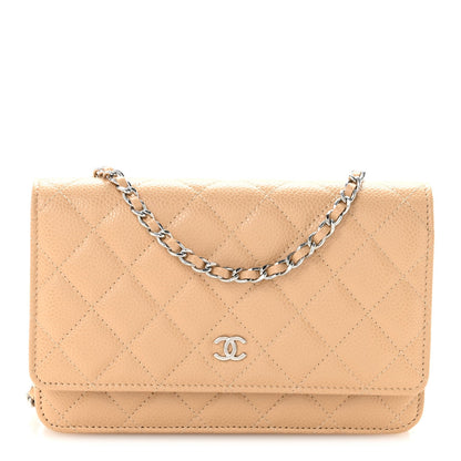 Caviar Quilted Wallet on Chain WOC Beige