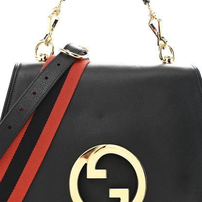 Roxy Calfskin Web Medium Studded Blondie Shoulder Flap Bag Black