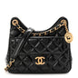 Shiny Crumpled Calfskin Quilted Small Wavy CC Hobo Black
