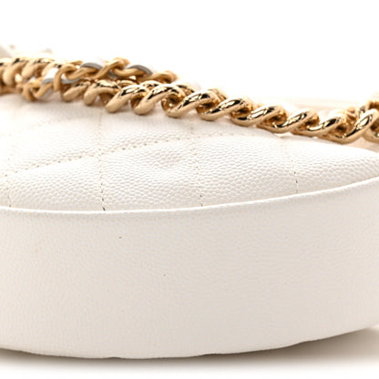 Shiny Caviar Quilted Bow Pouch Hobo White