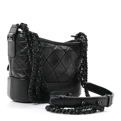 Aged Calfskin Quilted Small Gabrielle Hobo So Black