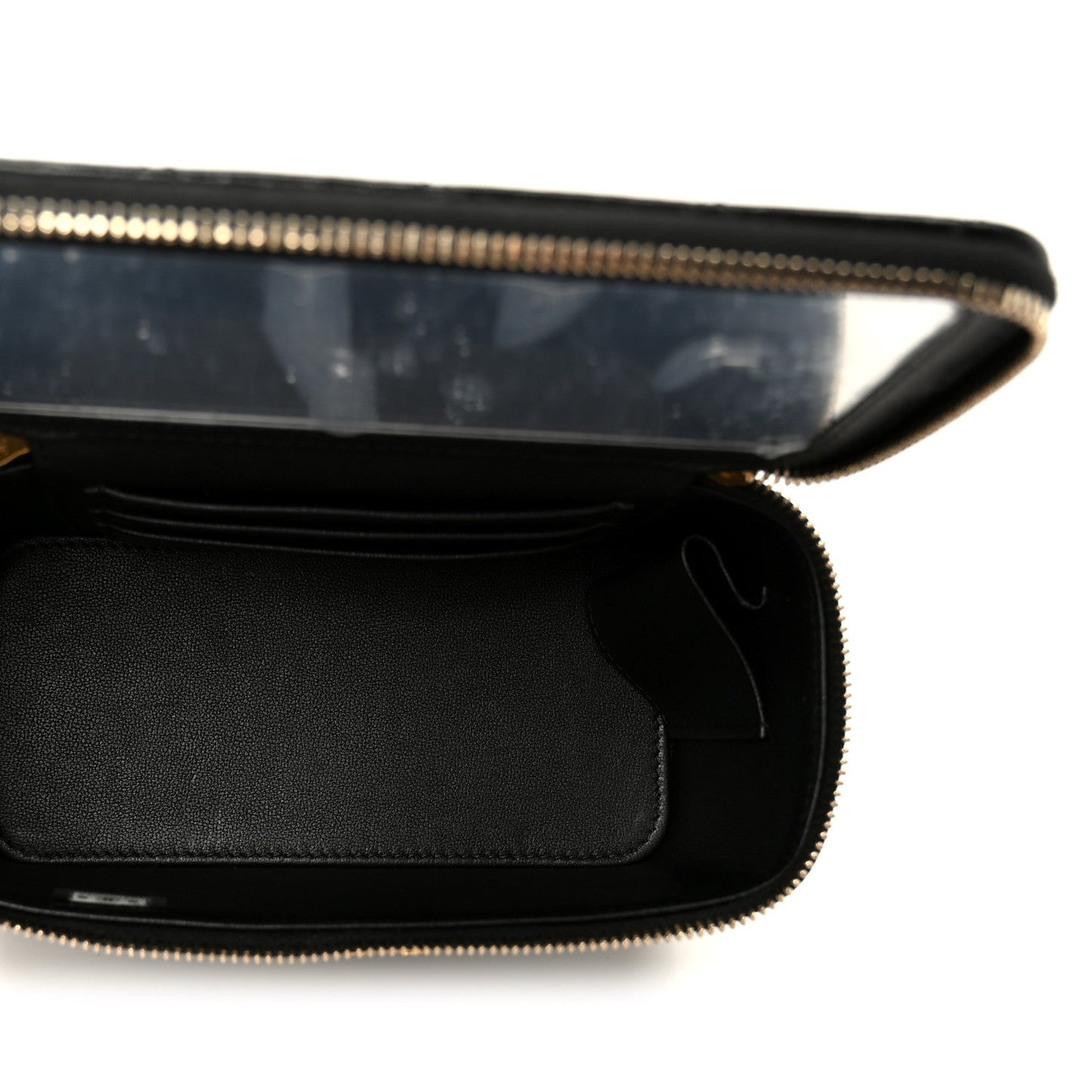 Shiny Lambskin Quilted CC Links Small Vanity Case With Chain Black
